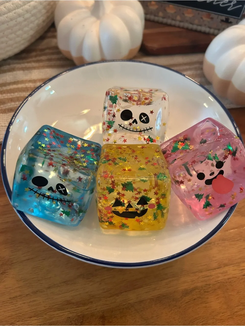 Festive Glitter Face Ice Cube Party Favors in Blue, Yellow, Pink, Clear